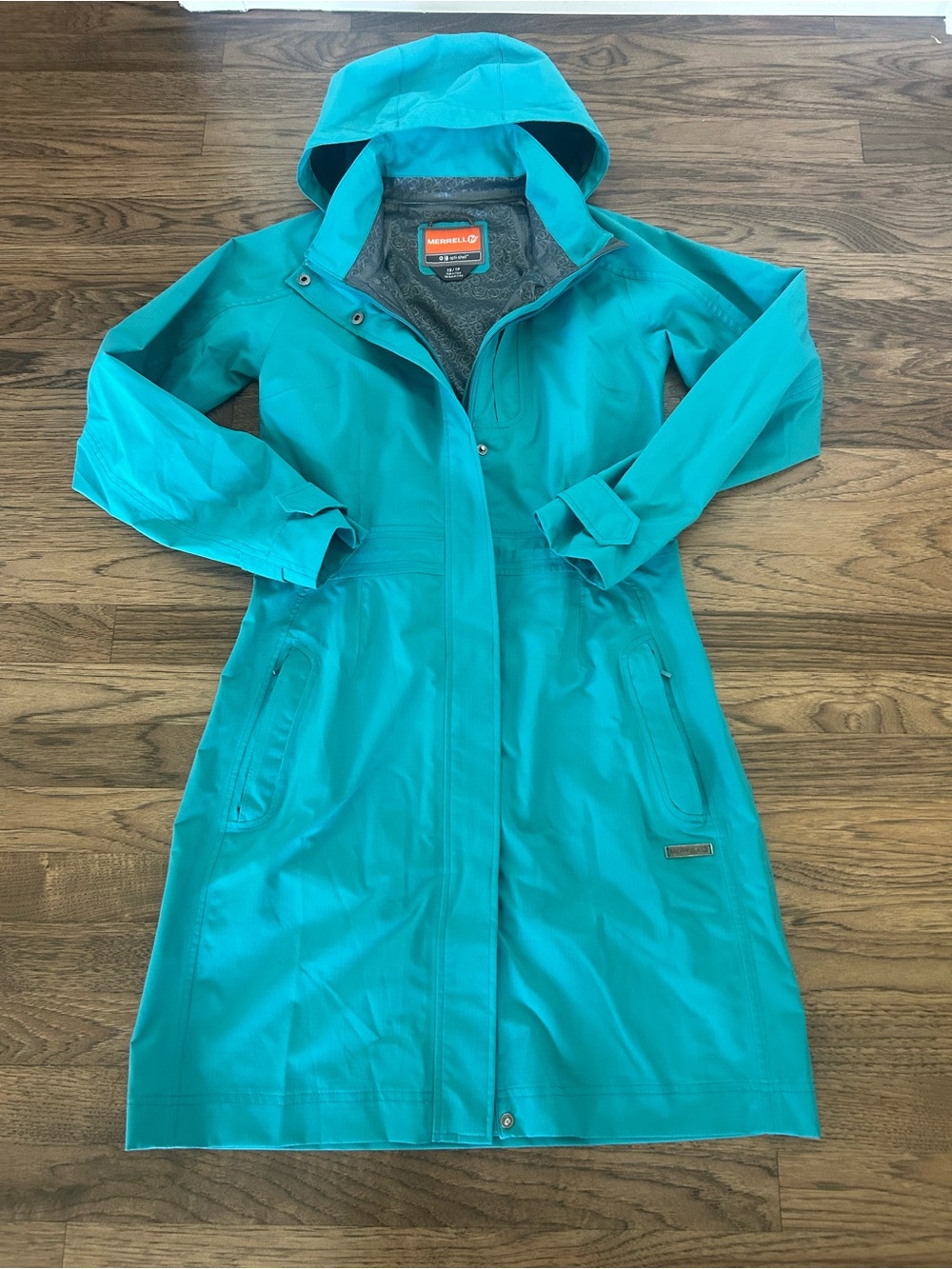 Merrell Women's Teal Long Hooded Raincoat